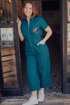 Cora Cropped Jumpsuit - Teal. Rainbow Parrot