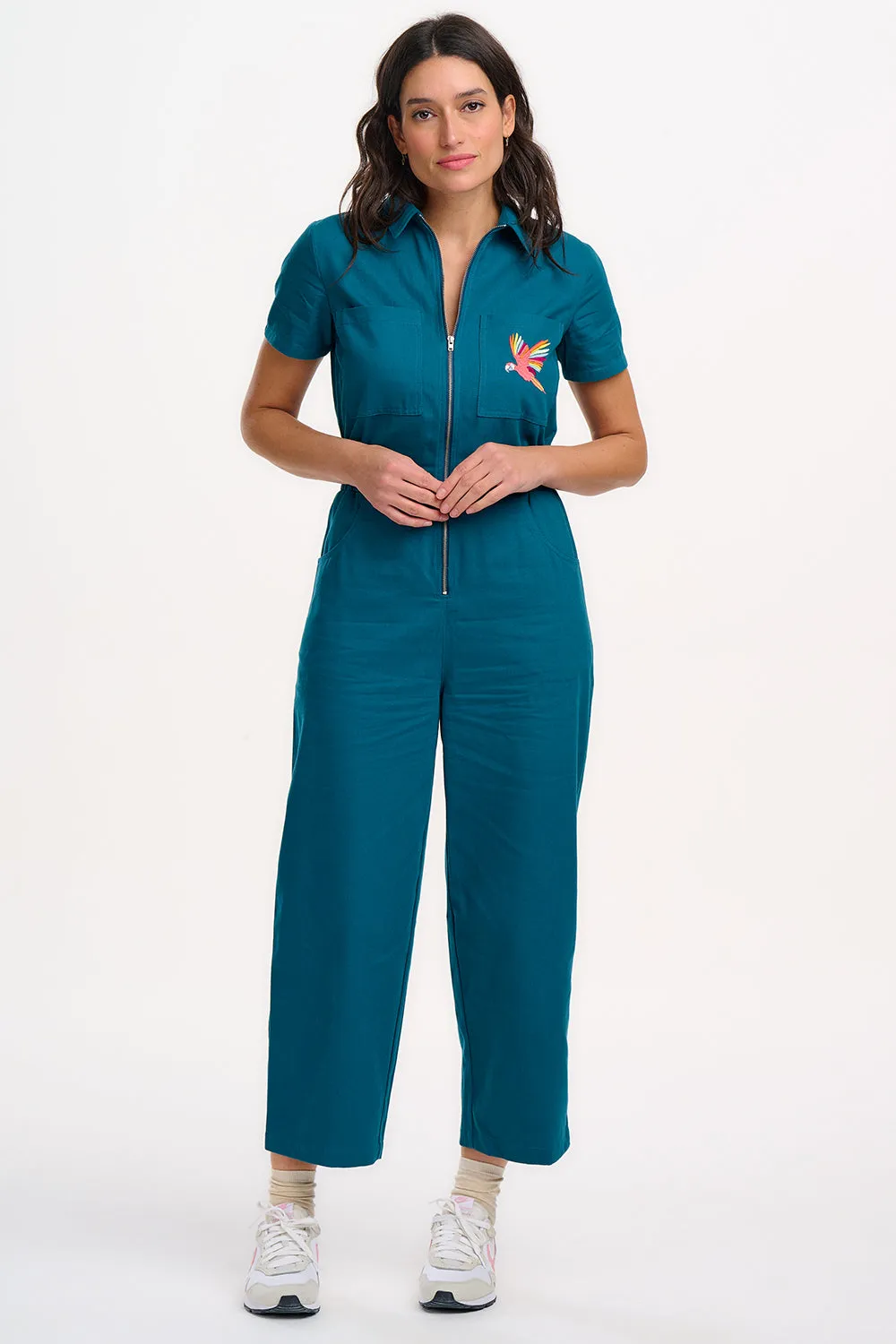 Cora Cropped Jumpsuit - Teal. Rainbow Parrot
