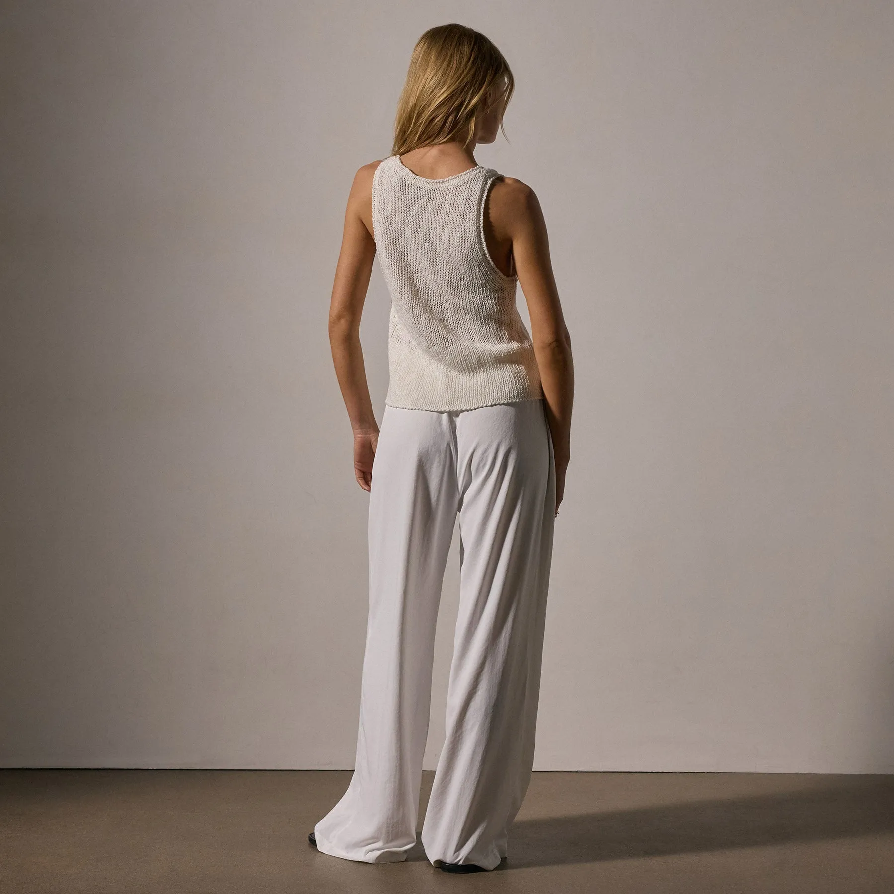 Cotton Linen Knit Tank - White