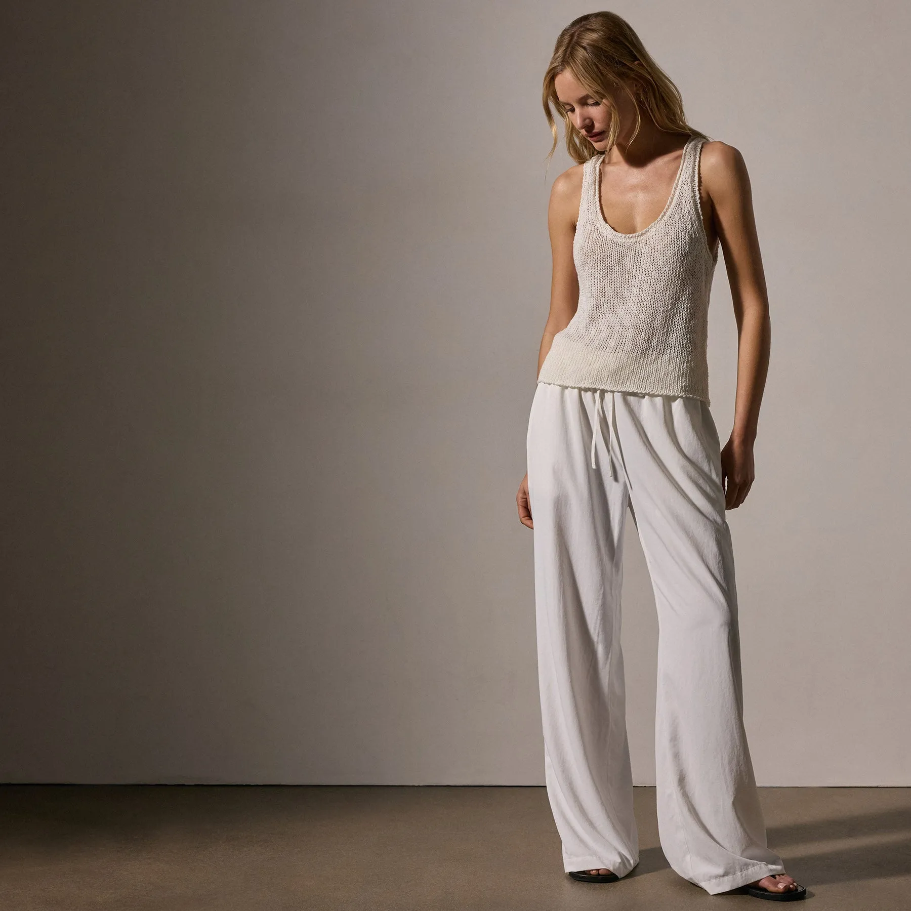 Cotton Linen Knit Tank - White