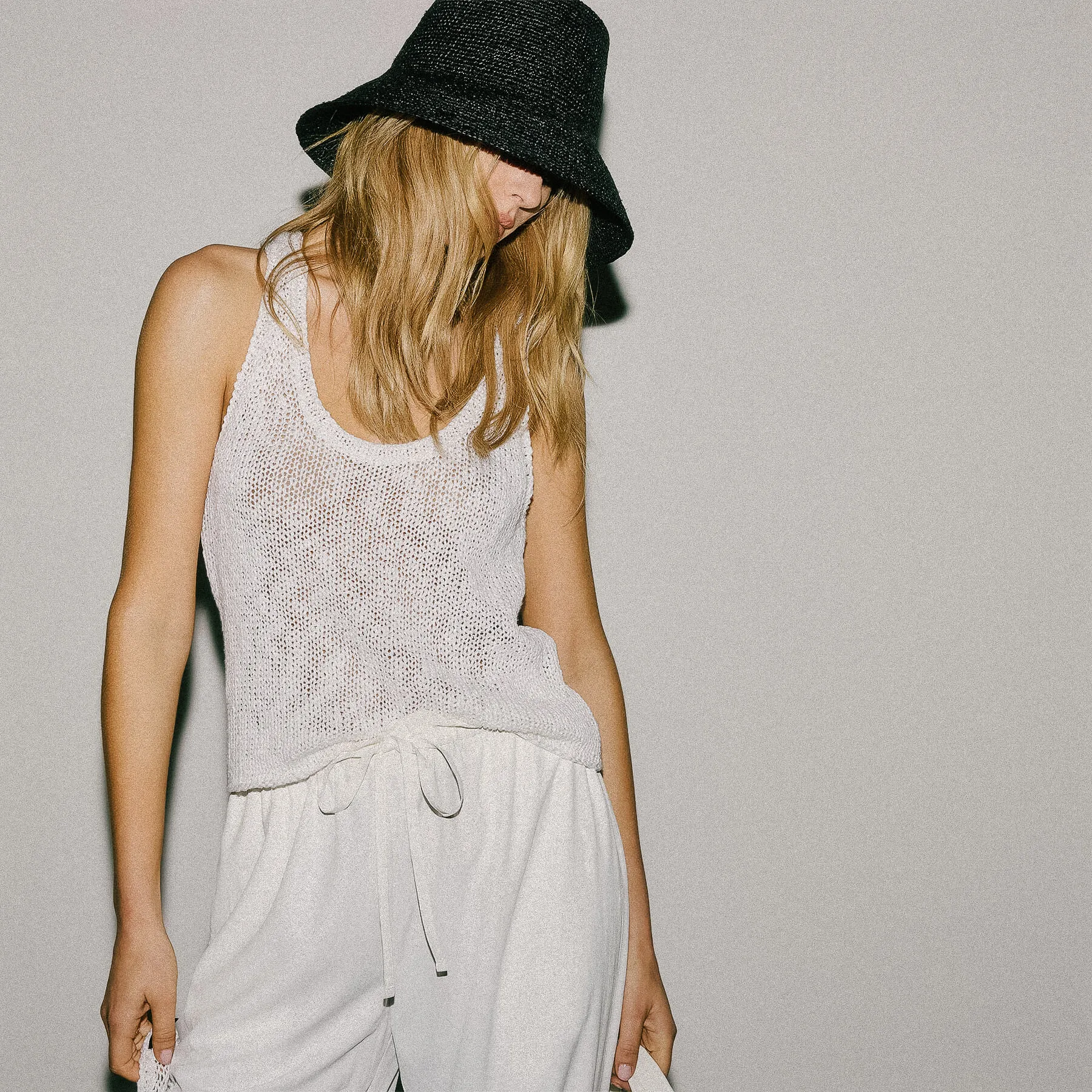 Cotton Linen Knit Tank - White