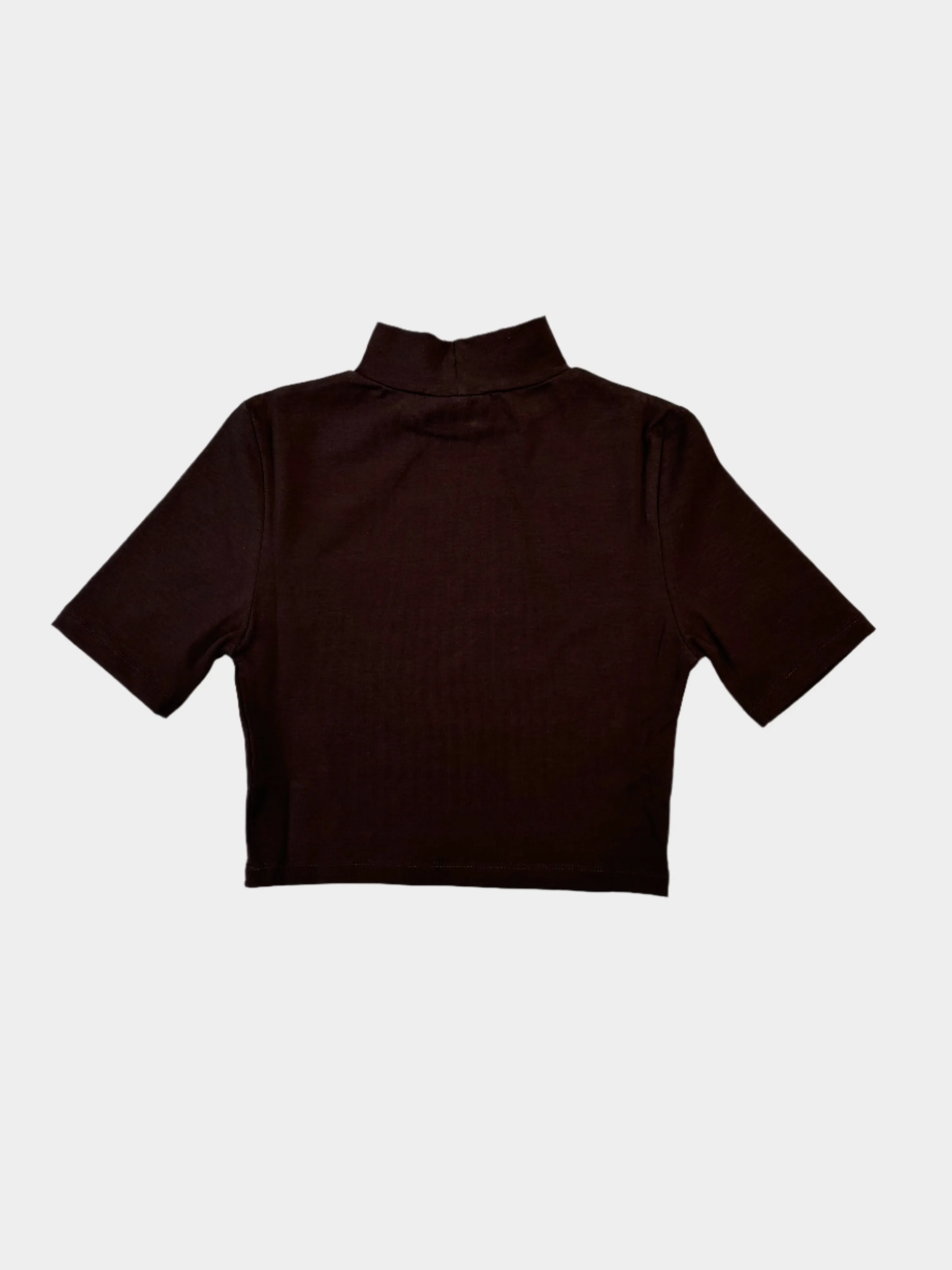 Crop Top Marrone A Lupetto In Bielastico A Mezza Manica