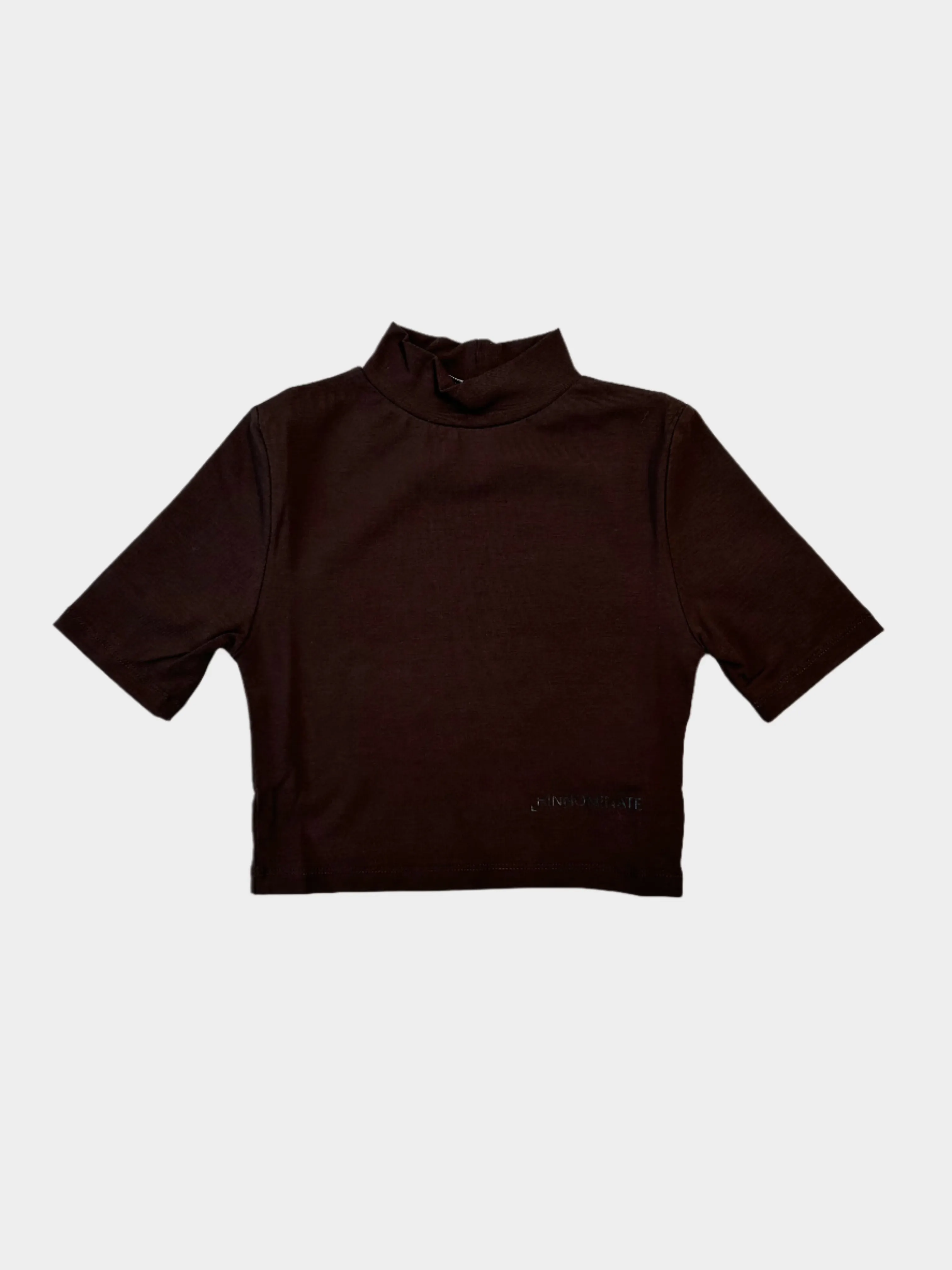 Crop Top Marrone A Lupetto In Bielastico A Mezza Manica