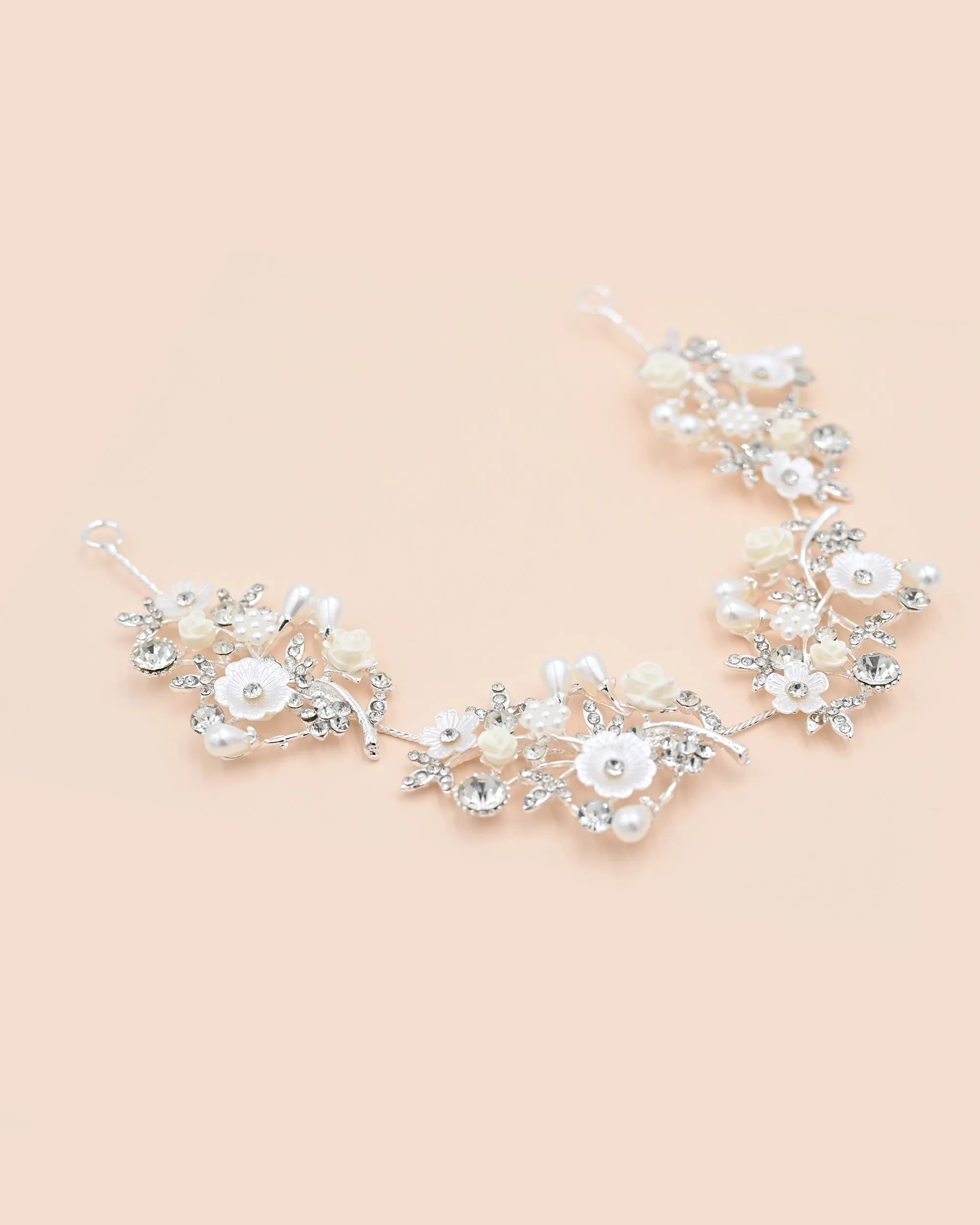 Crystal Flower Ivory Rose Hair Vine