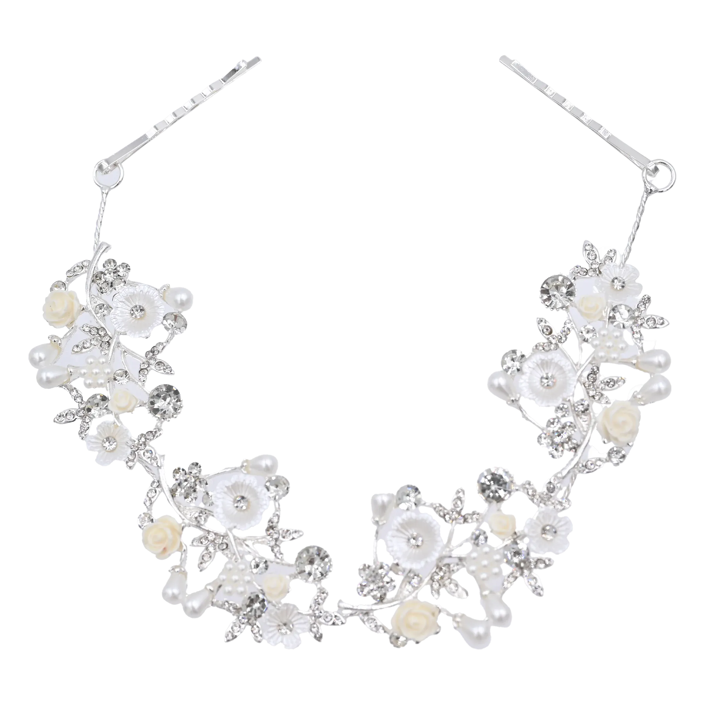 Crystal Flower Ivory Rose Hair Vine