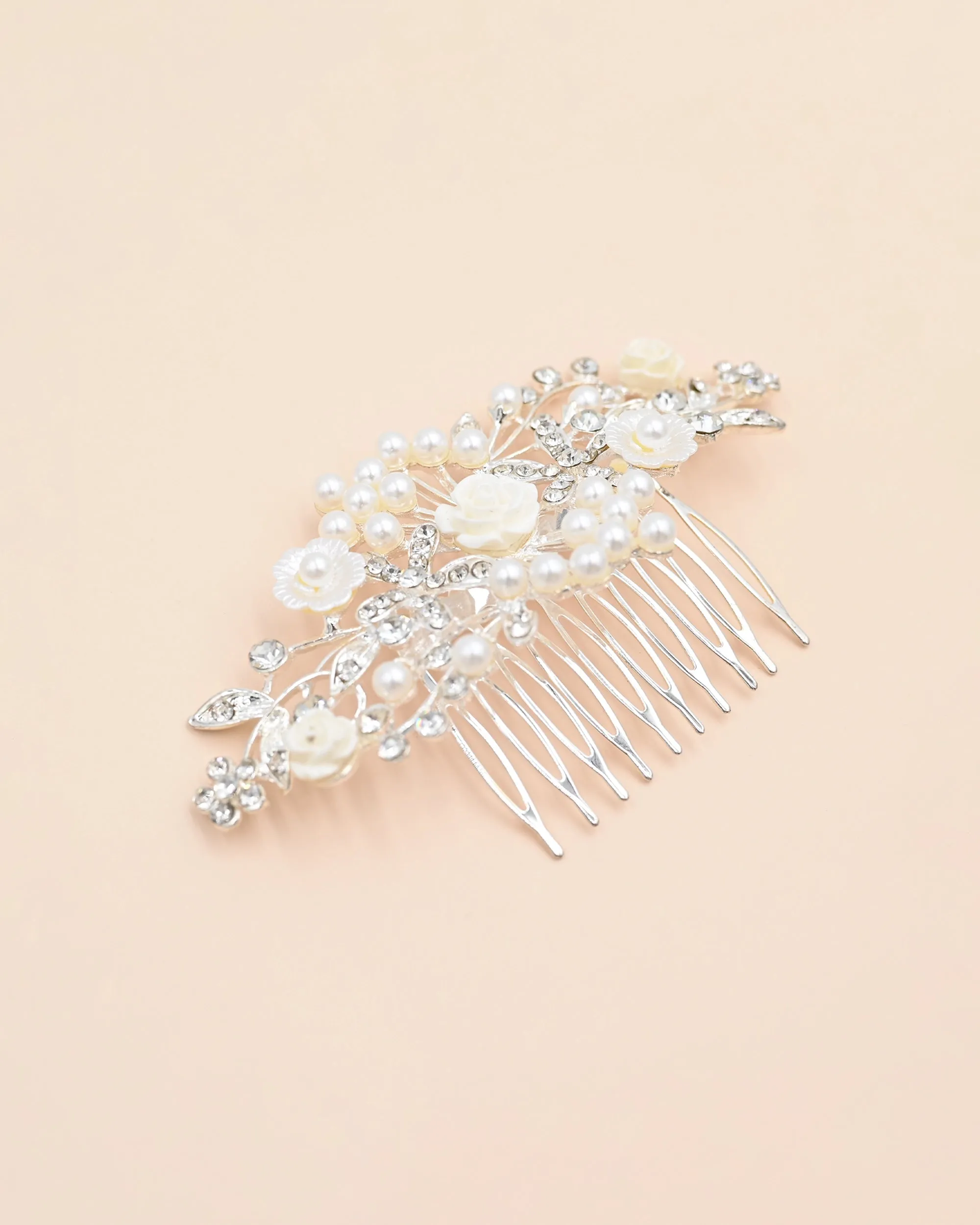 Crystal Pearl and Ivory Floral Hair Comb