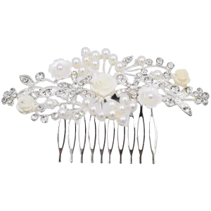 Crystal Pearl and Ivory Floral Hair Comb