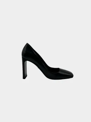 Décolleté In Pelle Nera Con Tacco Largo