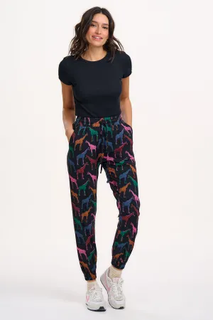 Donna Jersey Joggers - Black. Giraffe Spots
