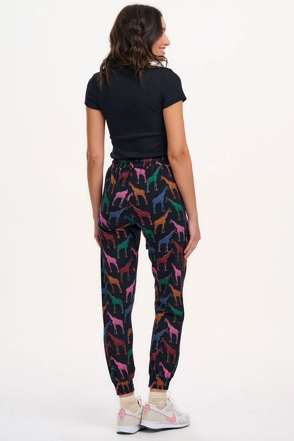 Donna Jersey Joggers - Black. Giraffe Spots