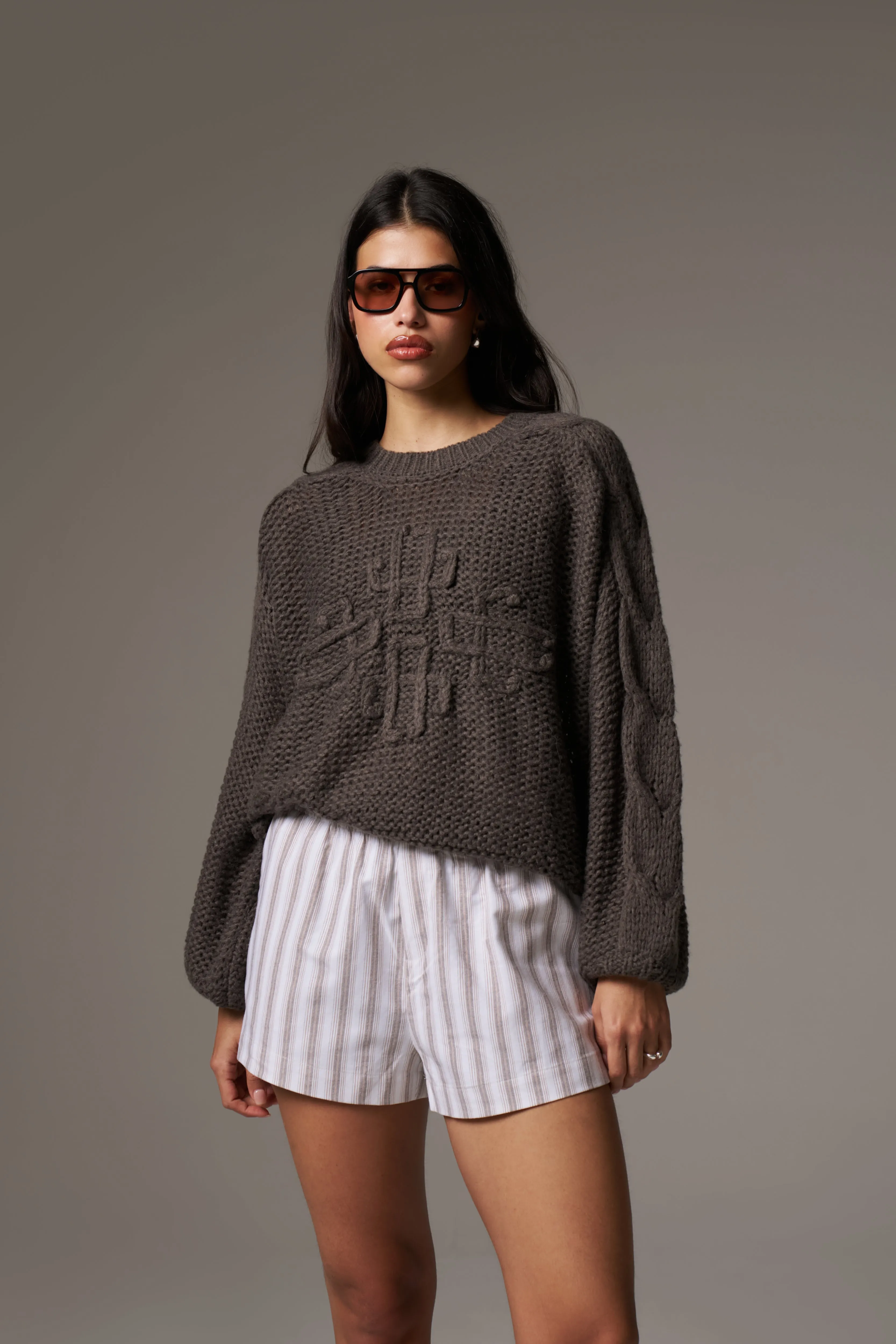 EMBLEM OVERSIZED KNIT JUMPER - COCOA