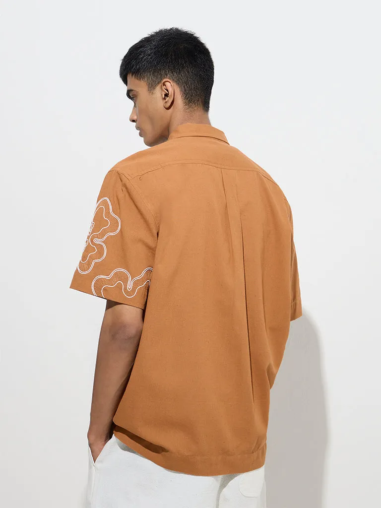 ETA Dark Orange Floral Relaxed-Fit Cotton-Blend Shirt