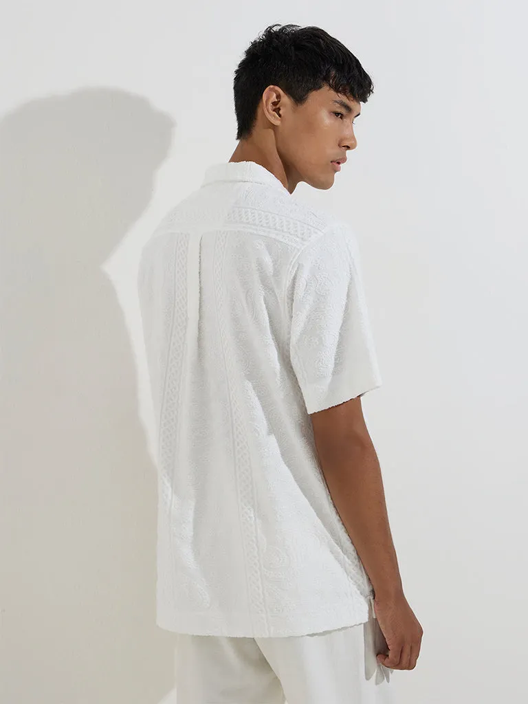 ETA Off-White Embroidered Relaxed-Fit Cotton-Blend Shirt