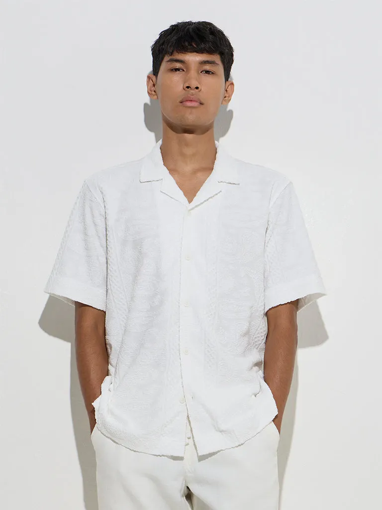 ETA Off-White Embroidered Relaxed-Fit Cotton-Blend Shirt