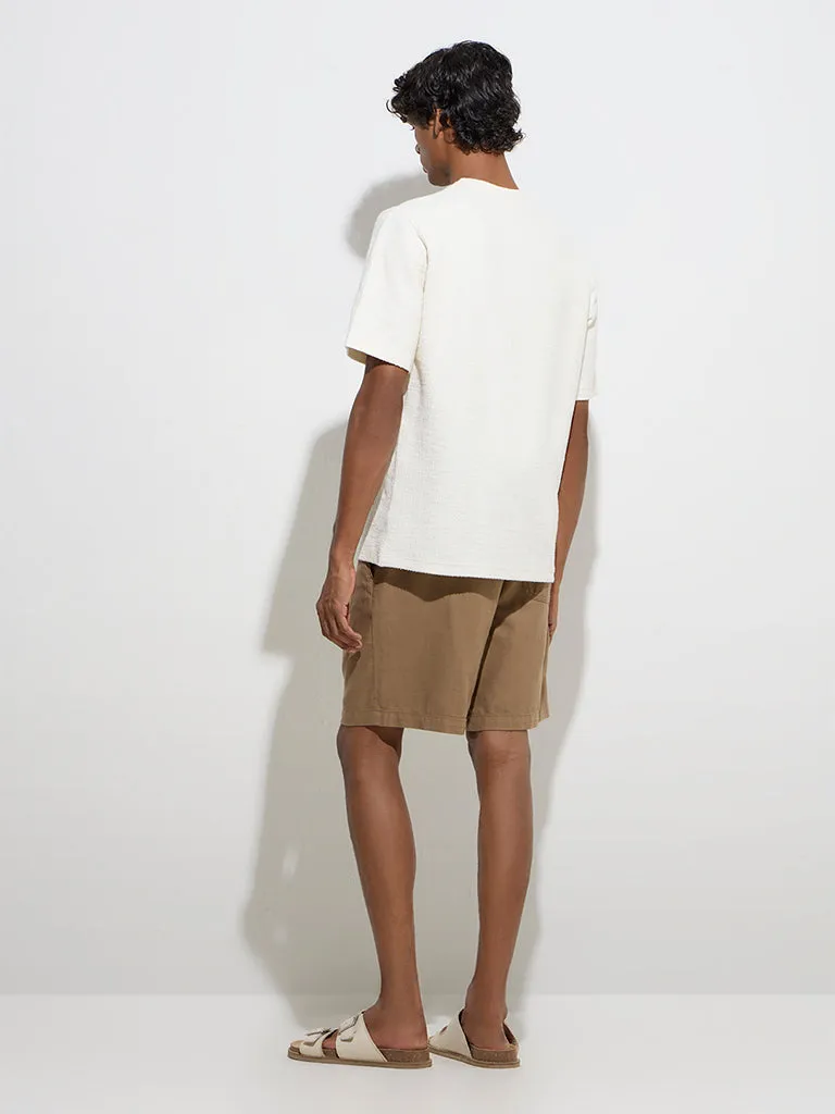 ETA Taupe Solid Relaxed-Fit Mid-Rise Cotton-Blend Shorts