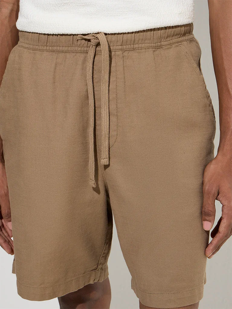 ETA Taupe Solid Relaxed-Fit Mid-Rise Cotton-Blend Shorts