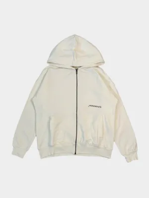 Felpa Bianca Con Cappuccio E Zip Frontale