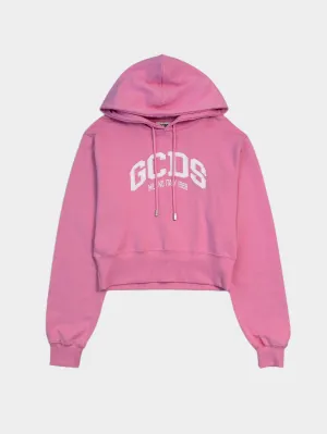 Felpa Crop Con Cappuccio Rosa Con Logo Lounge