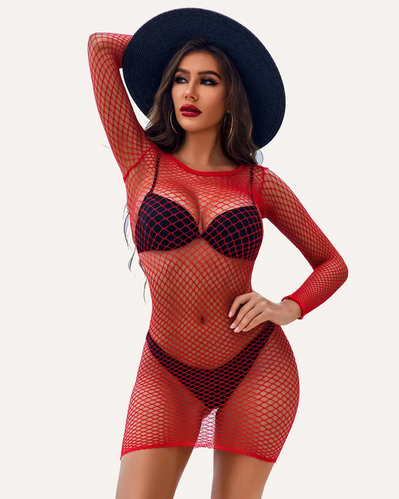 Fishnet Dress Long Sleeve Cover Up