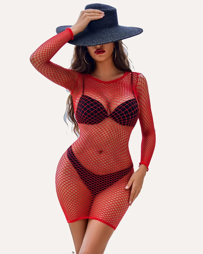 Fishnet Dress Long Sleeve Cover Up