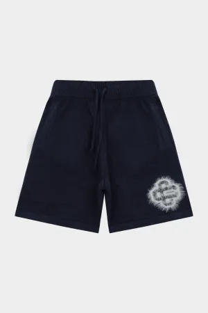FLUFFY EMBLEM KNITTED SHORTS - NAVY
