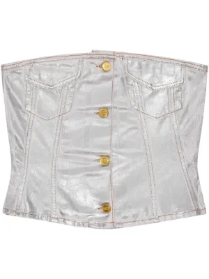 FOILED-FINISH ORGANIC-COTTON DENIM TOP