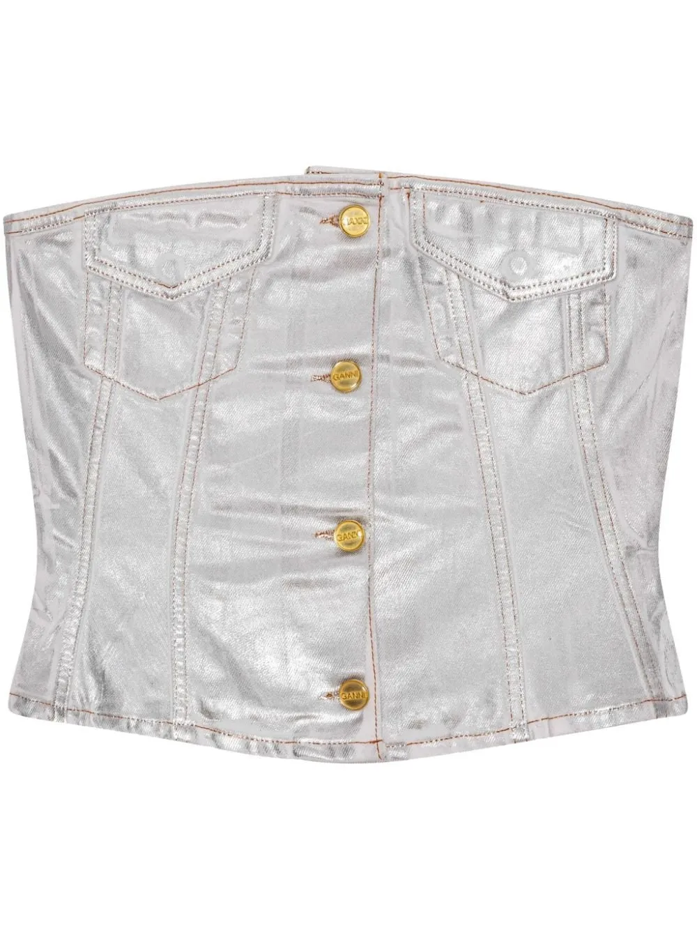 FOILED-FINISH ORGANIC-COTTON DENIM TOP