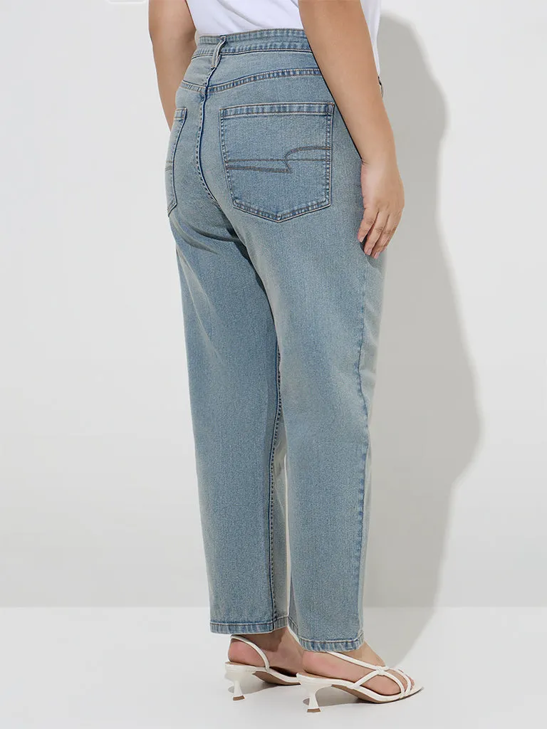 Gia Light Blue Relaxed-Fit High-Rise Jeans