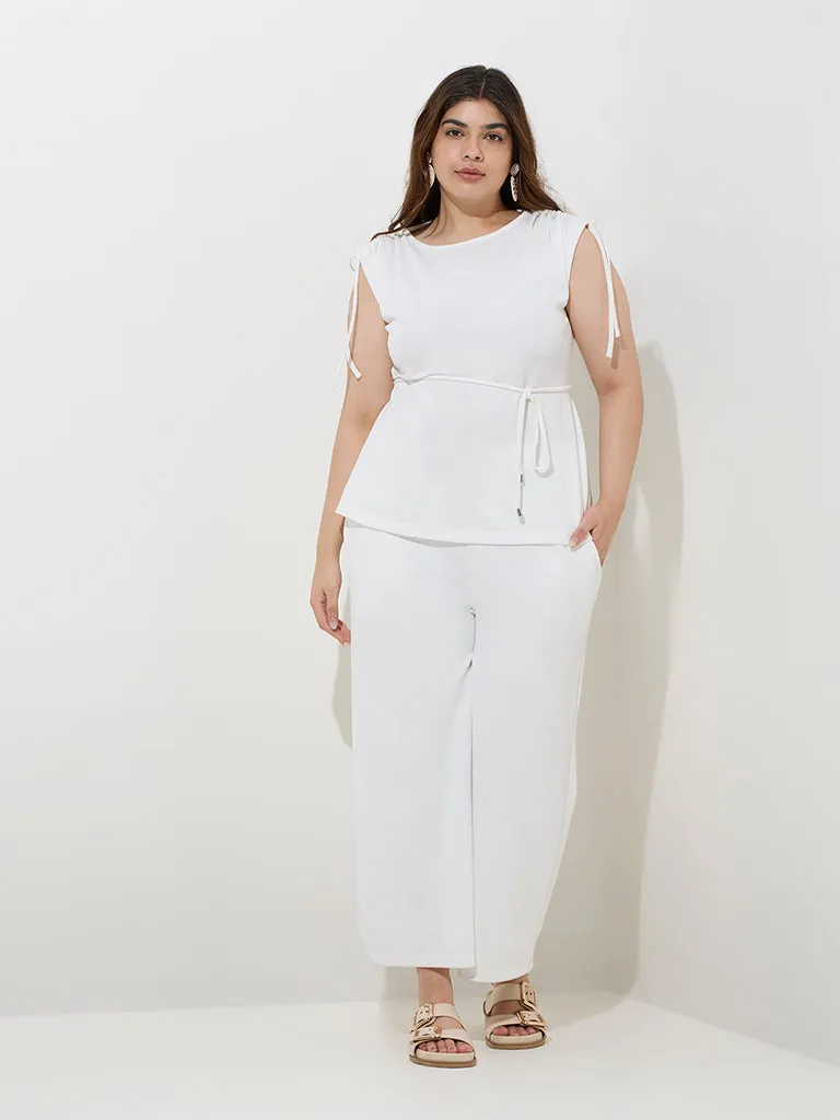 Gia White Solid High-Rise Trousers