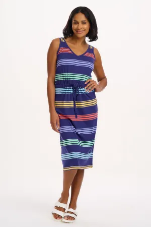 Gilly Jersey Midi Dress - Navy. Malibu Stripe