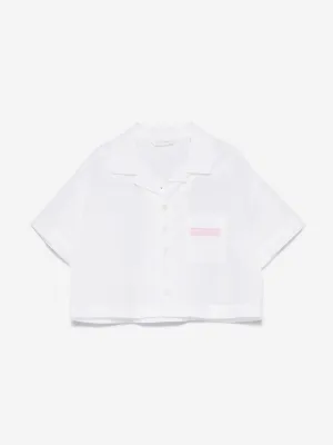 Girls Bear Angel Cropped Shirt in White