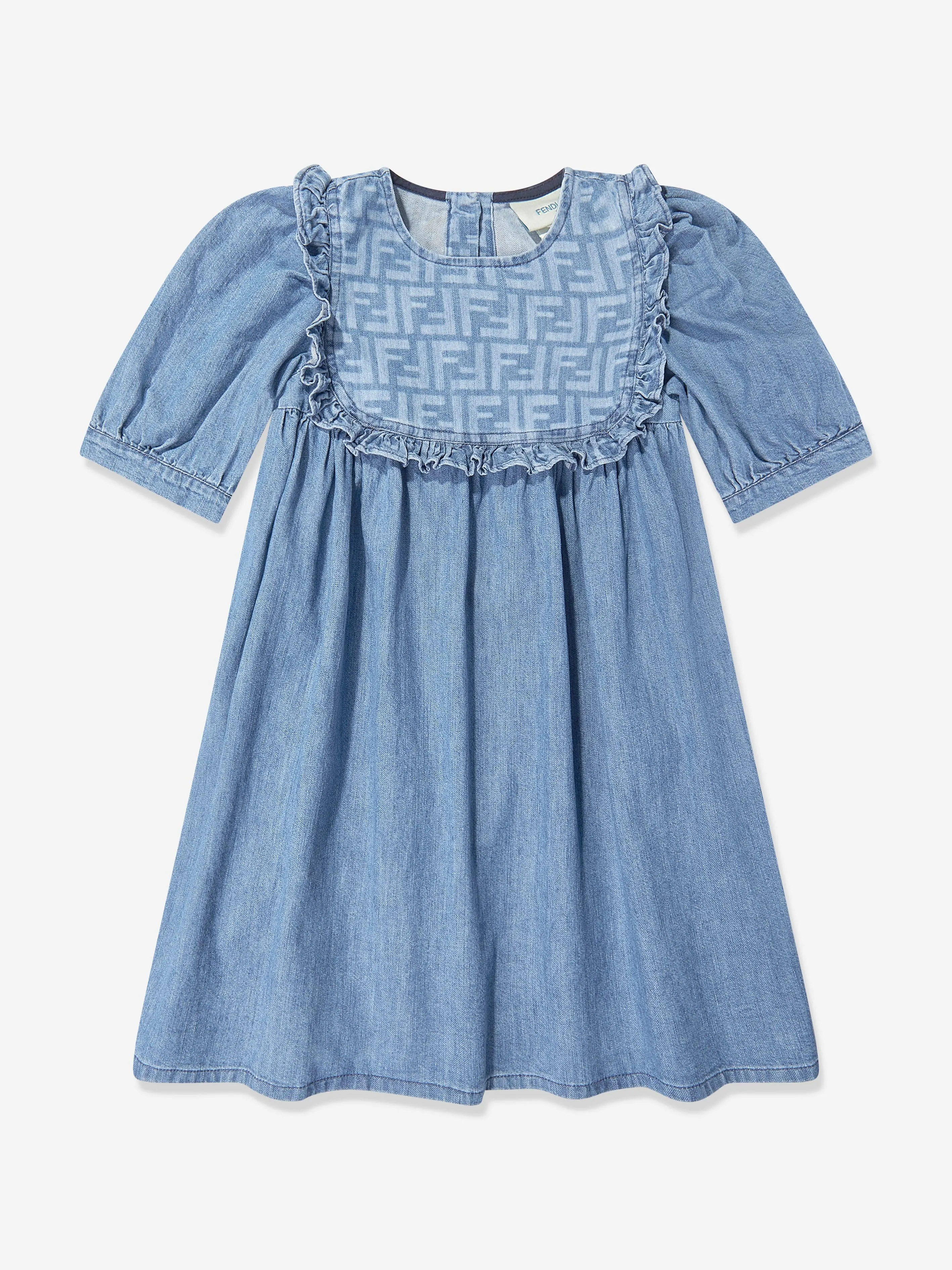 Girls FF Light Denim Dress in Blue