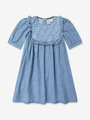 Girls FF Light Denim Dress in Blue