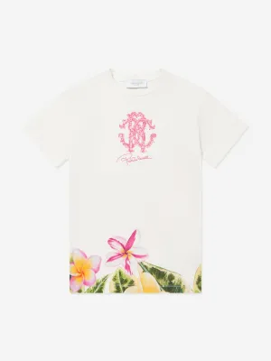 Girls Floral Logo Dress in White