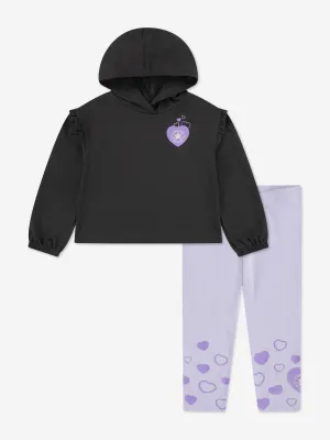 Girls Hoodie and Heart Leggings Set in Grey