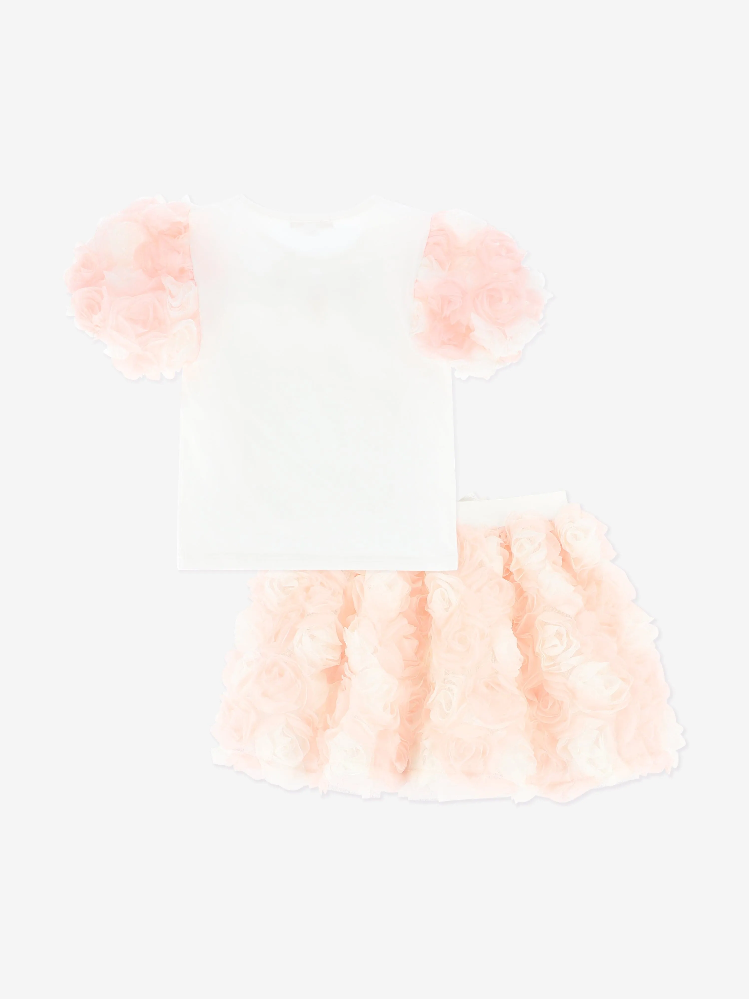 Girls Roses Top and Skirt Set in Pink