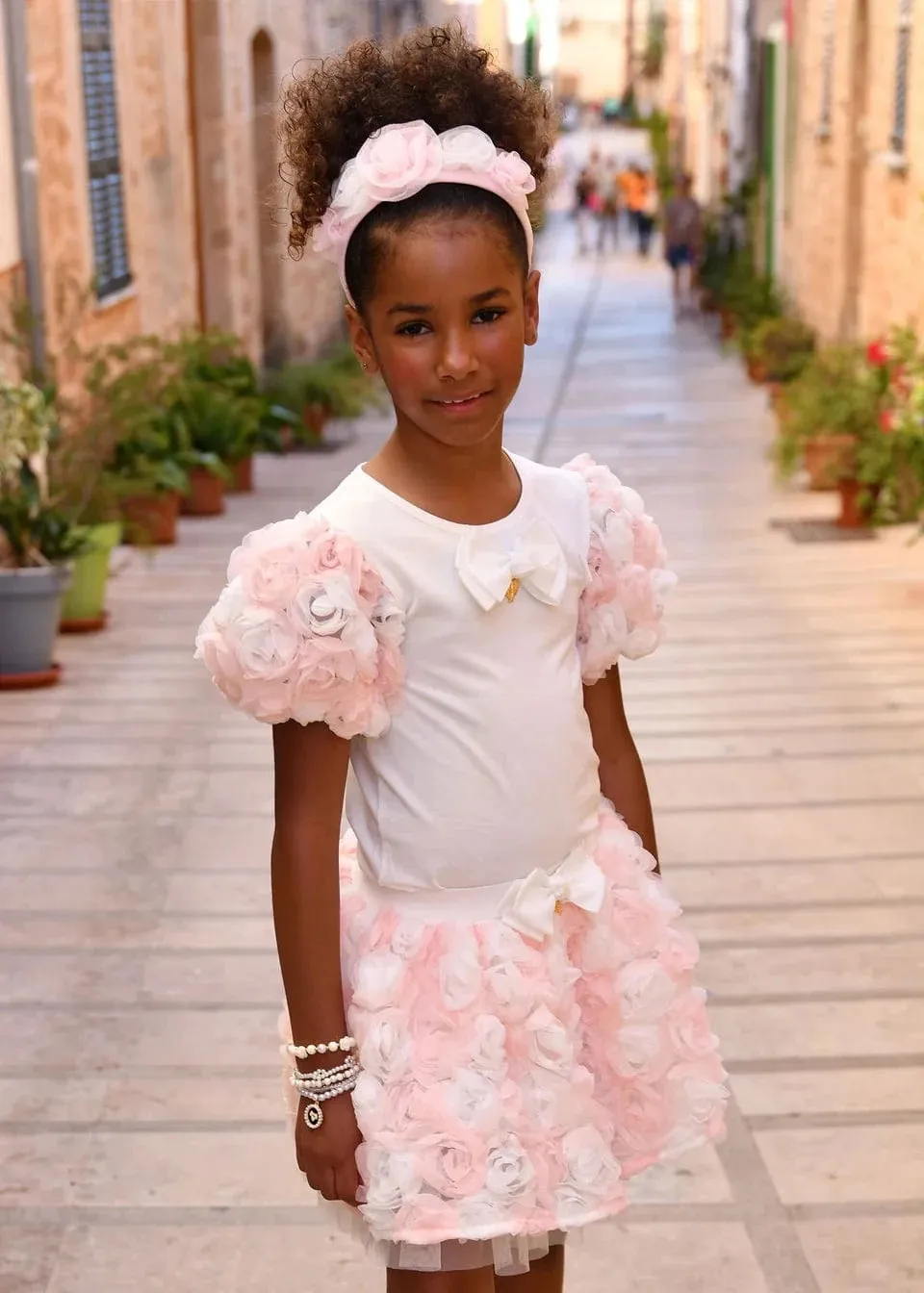 Girls Roses Top and Skirt Set in Pink