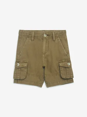 HOP Kids Brown Cargo-Style Mid-Rise Denim Shorts
