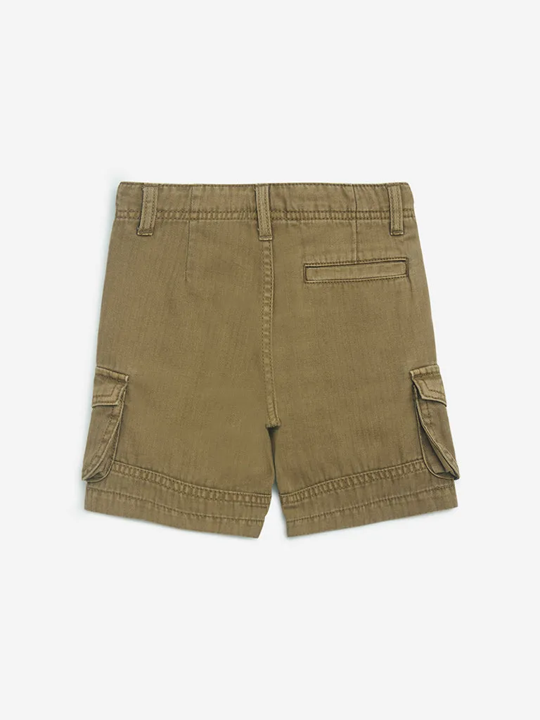 HOP Kids Brown Cargo-Style Mid-Rise Denim Shorts