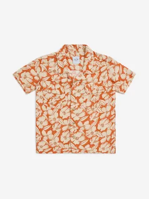 HOP Kids Orange Floral Printed Cotton Shirt