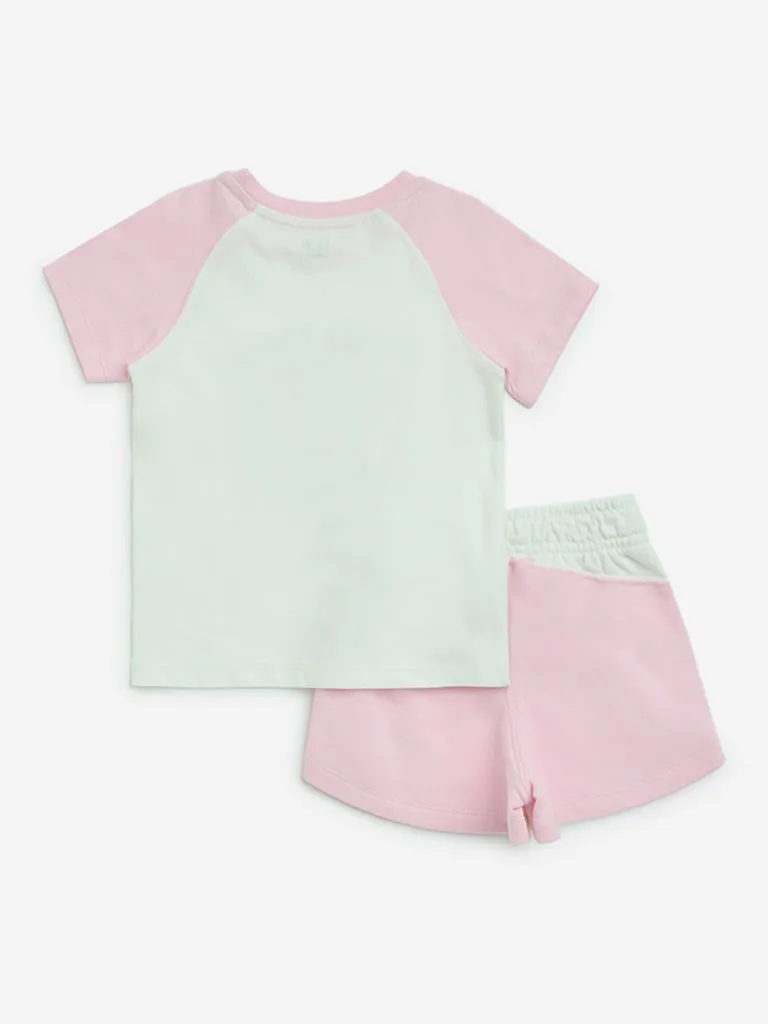 HOP Kids Pink Text Design Cotton T-Shirt and Shorts Set
