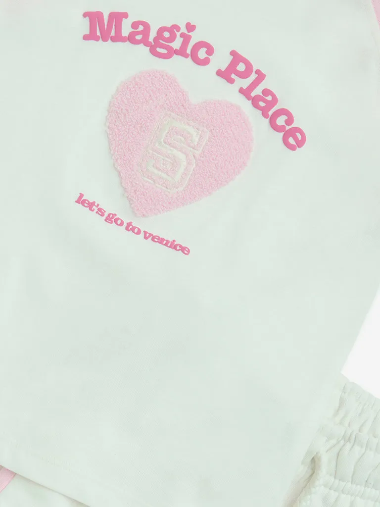 HOP Kids Pink Text Design Cotton T-Shirt and Shorts Set