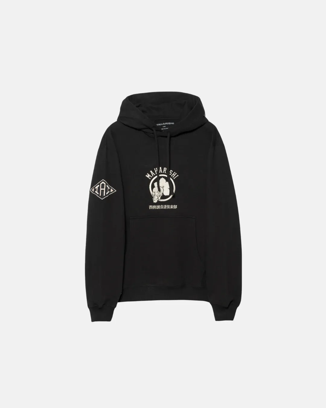 Kamon Embroidered Hooded Sweat Organic Cotton Sweat Black