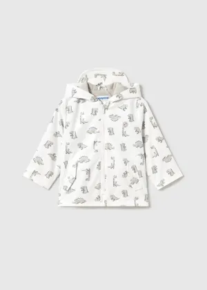 Kids Boys Dino Rain Coat In White & Grey