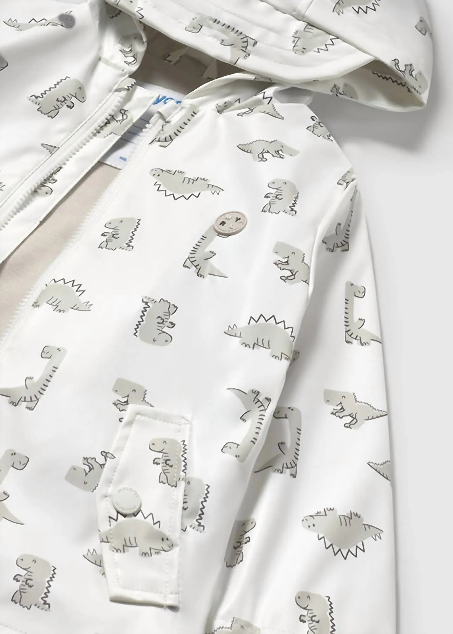 Kids Boys Dino Rain Coat In White & Grey