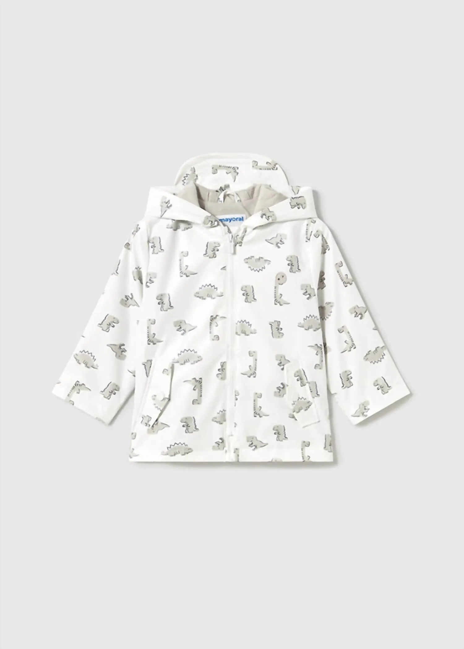 Kids Boys Dino Rain Coat In White & Grey
