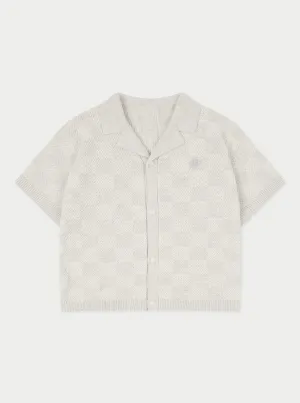 KIDS KNITTED CHECKERBOARD SHIRT - GREY