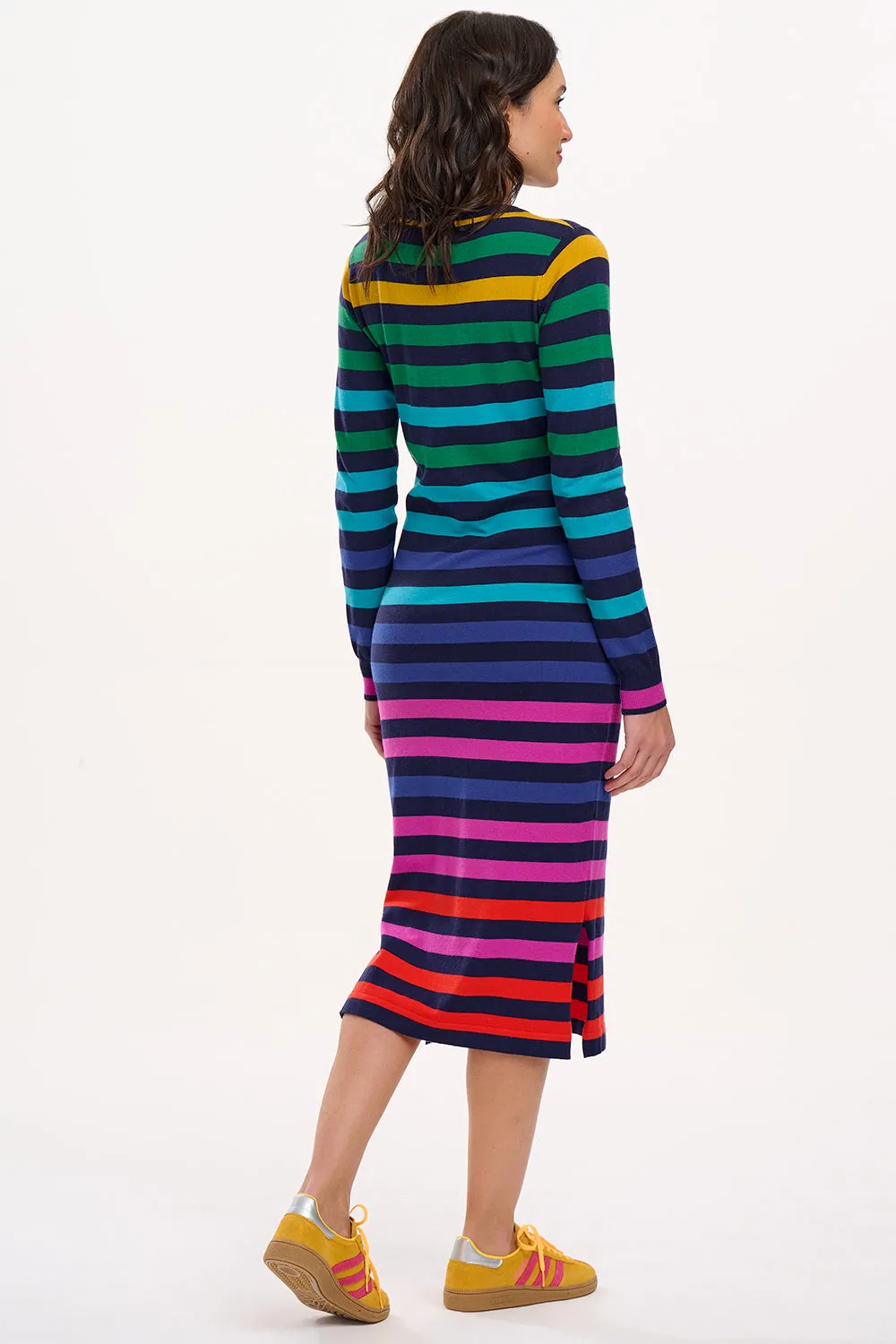 Liselle Midi Knit Dress - Multi. Staggered Rainbow