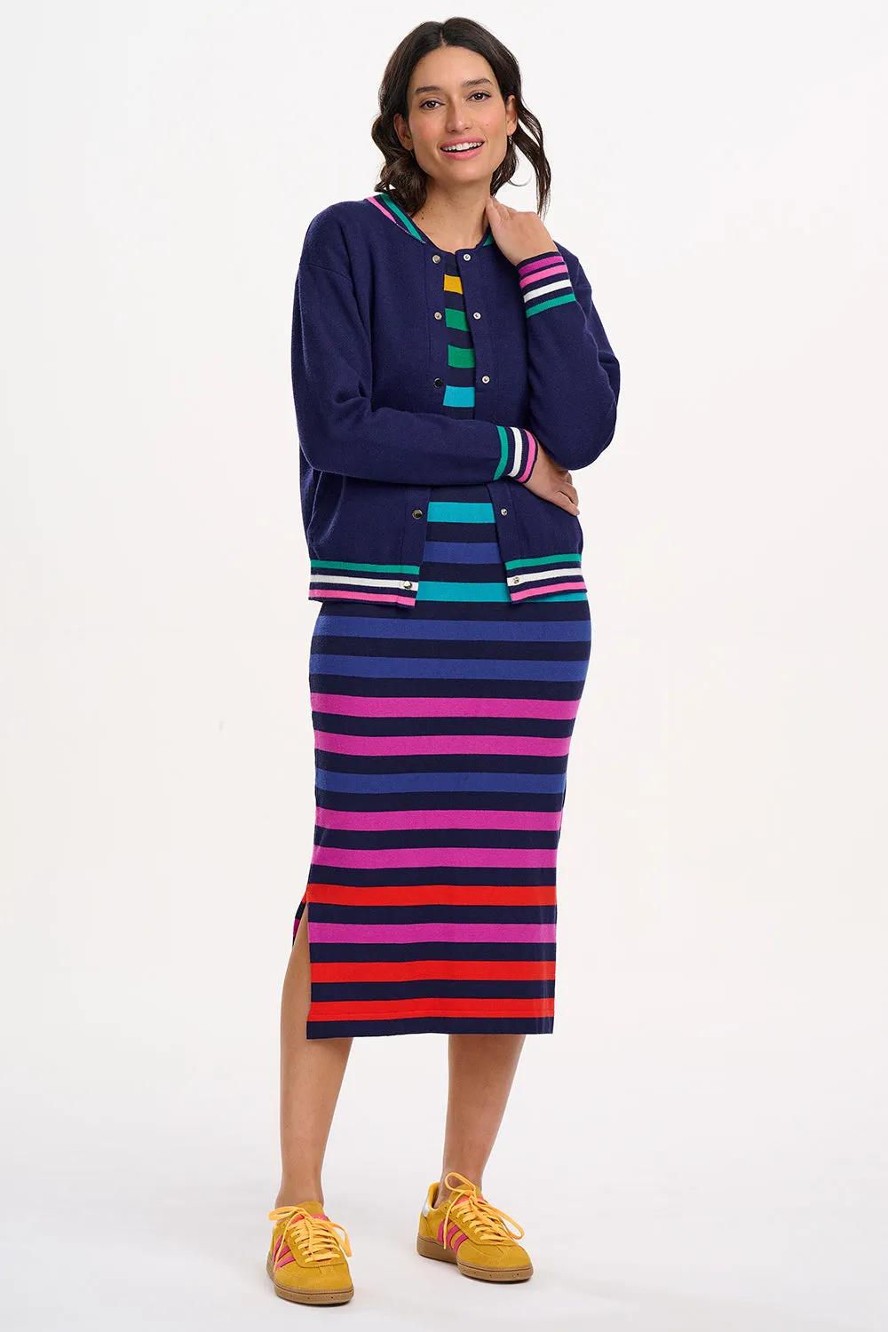 Liselle Midi Knit Dress - Multi. Staggered Rainbow