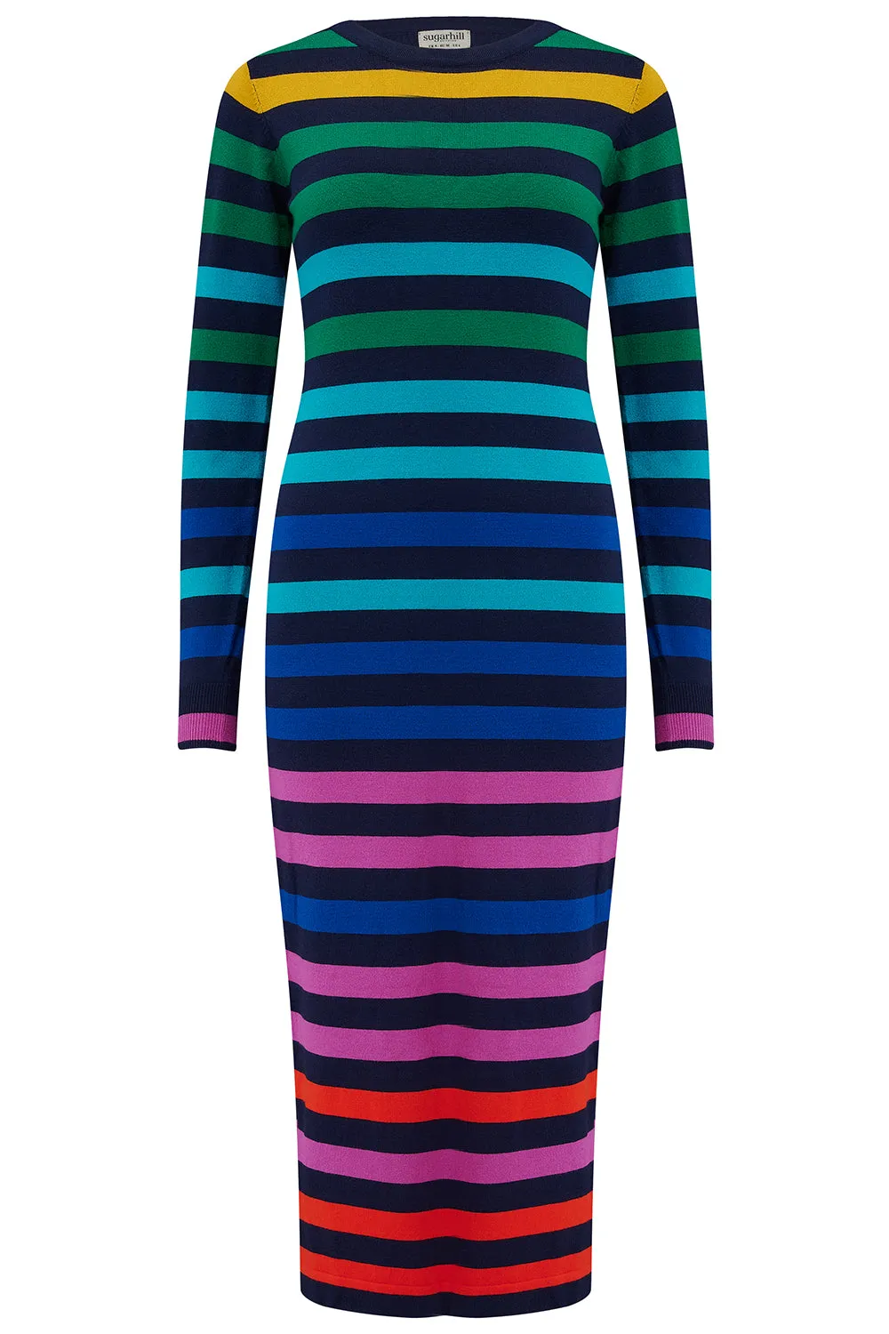Liselle Midi Knit Dress - Multi. Staggered Rainbow